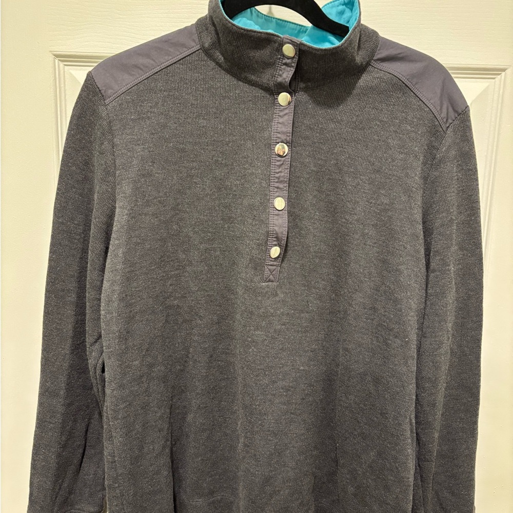 Karen Scott Sport‎ Women’s Grey Turquoise Ribbed Knit Jersey Top Size Large